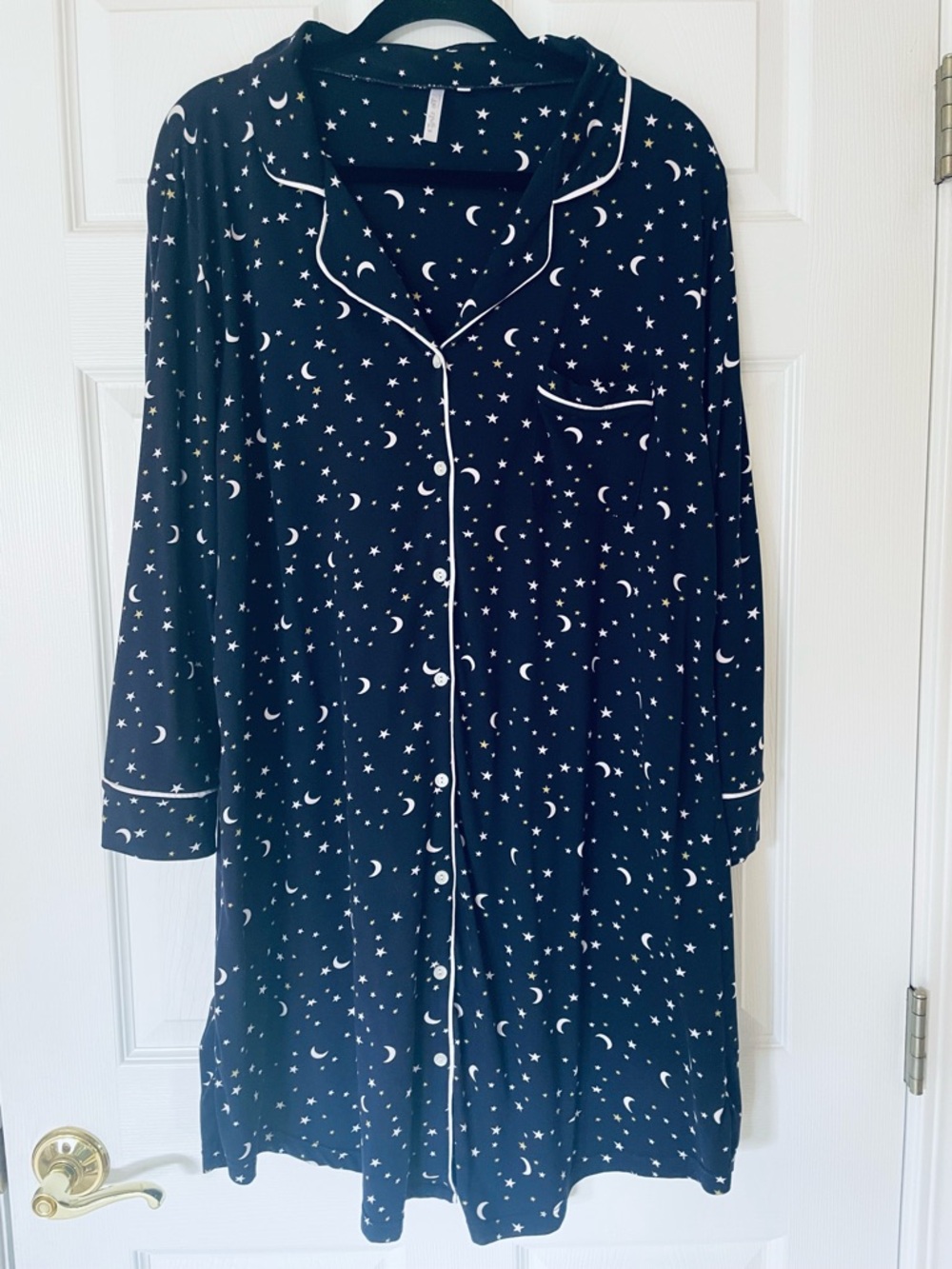 Lights Off Nightwear Celestial Star Moon Nightshirt | Navy Button Front